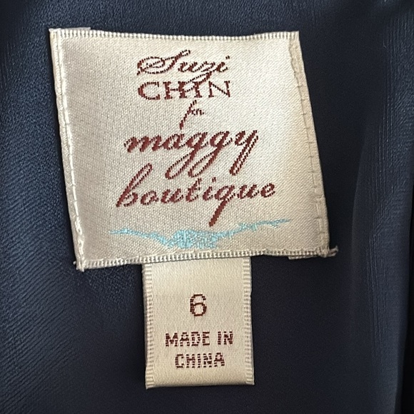 Suzi Chin for Maggy Boutique Pleated Puff Sleeve Sheath Mini Dress Blue Silk 6‎ - Picture 6 of 7